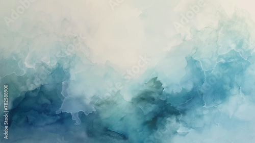 Watercolor Mist, Blue Tones, Calm Abstract Background with Copy Space