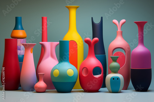 Abstract Colorful Ceramic Vases in a line together
