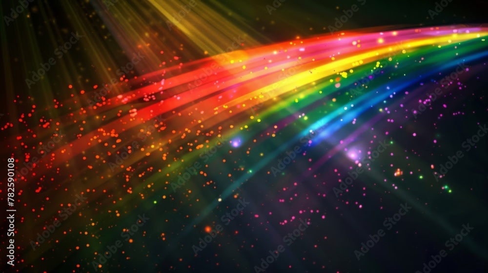 Fototapeta premium Vivid and bright the rainbow light creates a beautiful contrast to the deep dark blackness of the background.