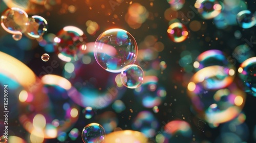 The contrast of vibrant colors against a deep black creates a striking and visually arresting effect in this footage of soap bubbles.