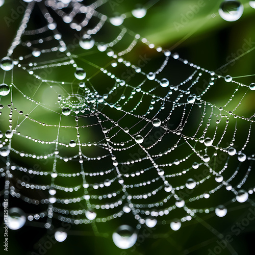 Macro shot of a dew-covered spider web. © Cao
