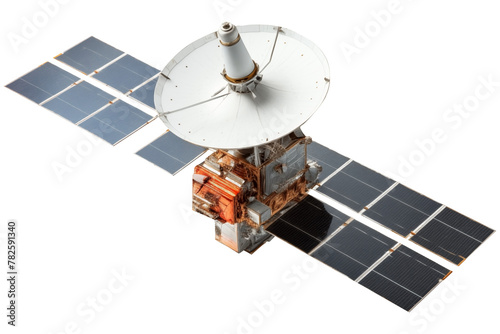telecom communication satellite PNG isolated on white and transparent background - online and internet connection and gps space orbit services banner advertising concept