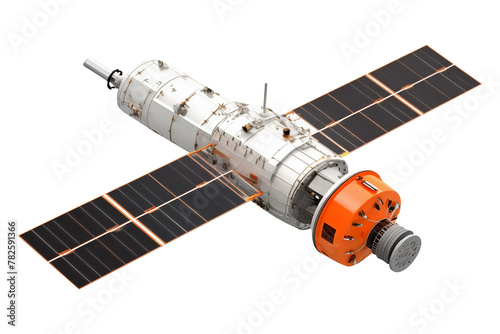 telecom communication satellite PNG isolated on white and transparent background - online and internet connection and gps space orbit services banner advertising concept