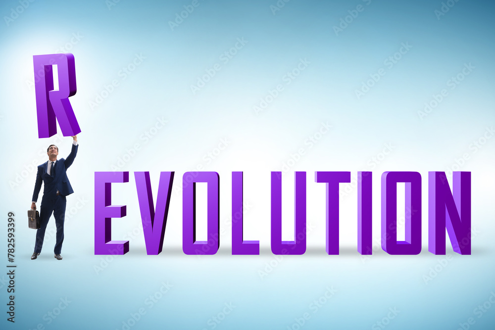 Evolution turning into revolution concept Evolution turning into revolution concept