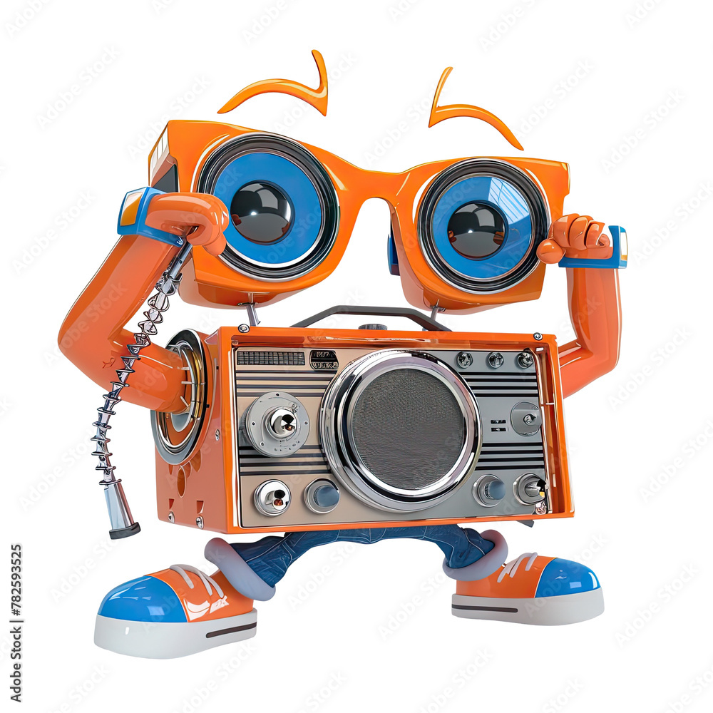 Close-up shot of a robot sporting sunglasses grooving with a radio in hand Isolated on transparent Close-up shot of a robot sporting sunglasses grooving with a radio in hand Isolated on transparent