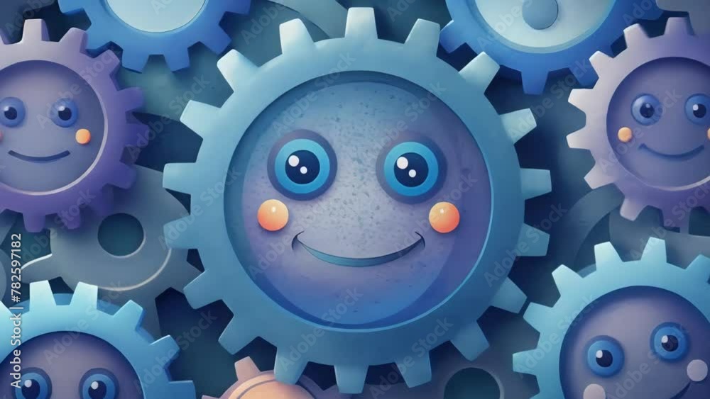 A maze of gears and cogs each one representing a different emotion and how they are interconnected.