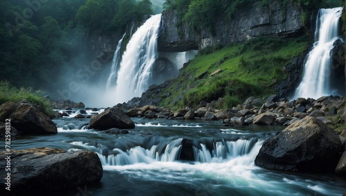 waterfall on the river, waterfall in the mountains, waterfall in the forest