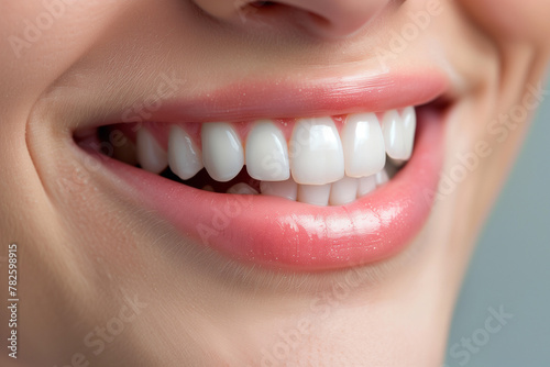 Macro Shot of a Smiling Woman's Perfect White Teeth