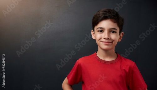 ai generative of a The overall mood of the image is cheerful and inviting, capturing a moment of innocence and happiness. A young boy, approximately 7 years old, is joyfully smiling in a portrait