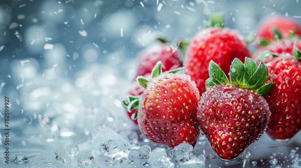 A group of strawberries surrounded by icy textures and water droplets AI generated illustration A group of strawberries surrounded by icy textures and water droplets AI generated illustration