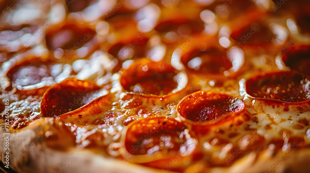 Savory and Satisfying: A Scrumptious Pepperoni Pizza Close-Up Revealing Melted Cheese Perfection Savory and Satisfying: A Scrumptious Pepperoni Pizza Close-Up Revealing Melted Cheese Perfection