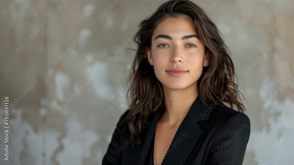 A professionally shot portrait of a brunette female in a blazer highlighting her natural beauty AI generated illustration A professionally shot portrait of a brunette female in a blazer highlighting her natural beauty AI generated illustration