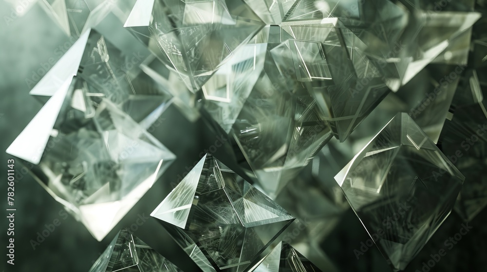 A pyramid of translucent icosahedrons hanging motionless in the void AI generated illustration A pyramid of translucent icosahedrons hanging motionless in the void AI generated illustration