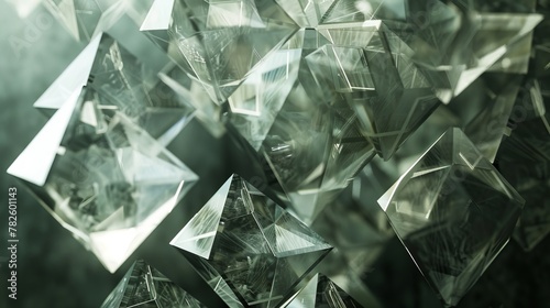 A pyramid of translucent icosahedrons hanging motionless in the void AI generated illustration