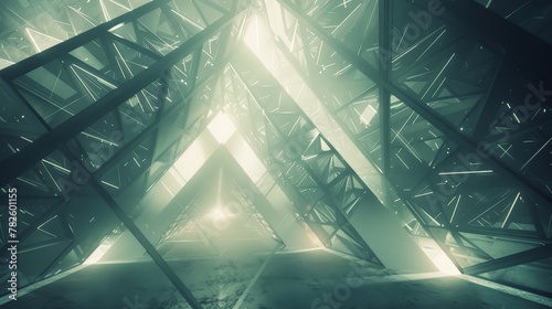 A pyramid of translucent Sierpinski triangles hanging motionless in the void AI generated illustration