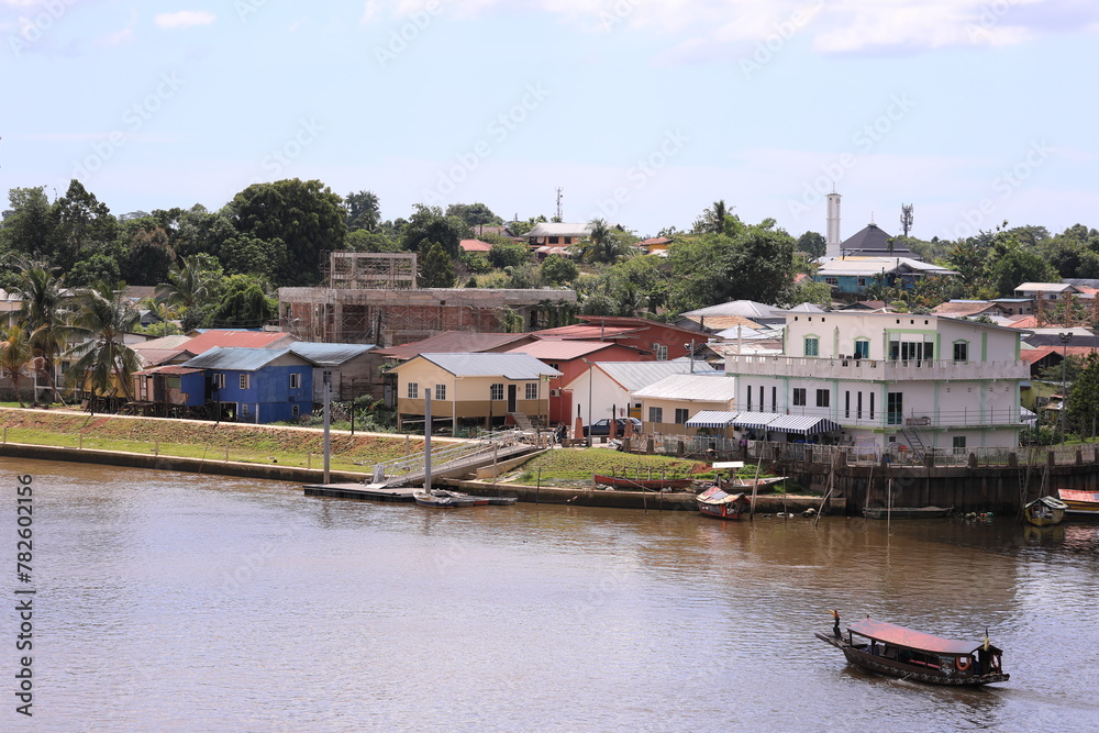 Fototapeta premium boat in the river kuching malaysia
