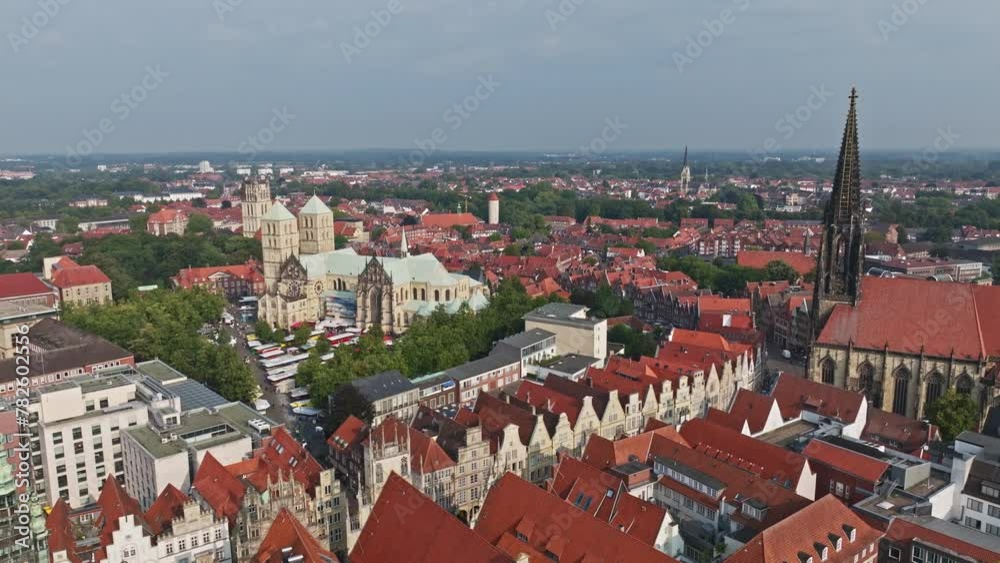 An aerial drone view of the old city ( Altstadt ) of Münster , Germany . An aerial drone view of the old city ( Altstadt ) of Münster , Germany .