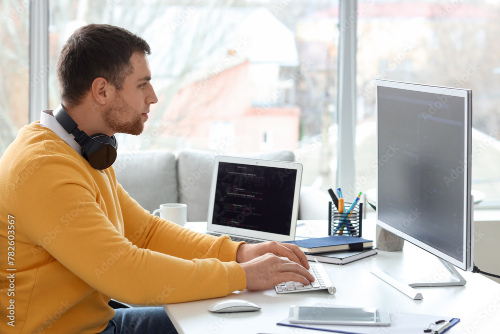 Portrait of focused male programmer working with computer in office Portrait of focused male programmer working with computer in office