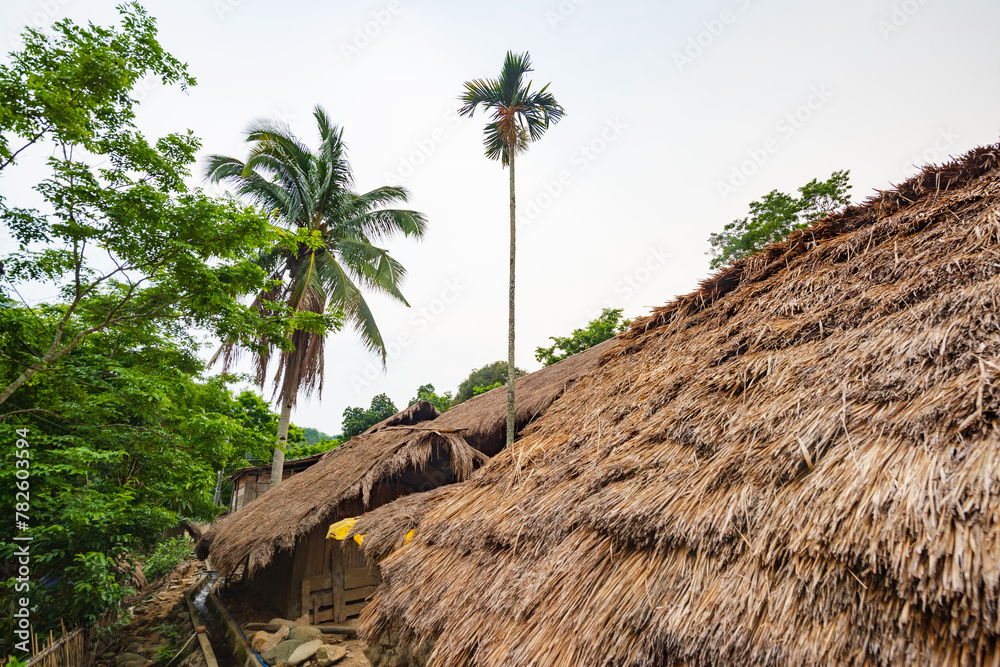 Original village thatched house in Chubao Village, Wuzhishan City, Hainan, China Original village thatched house in Chubao Village, Wuzhishan City, Hainan, China