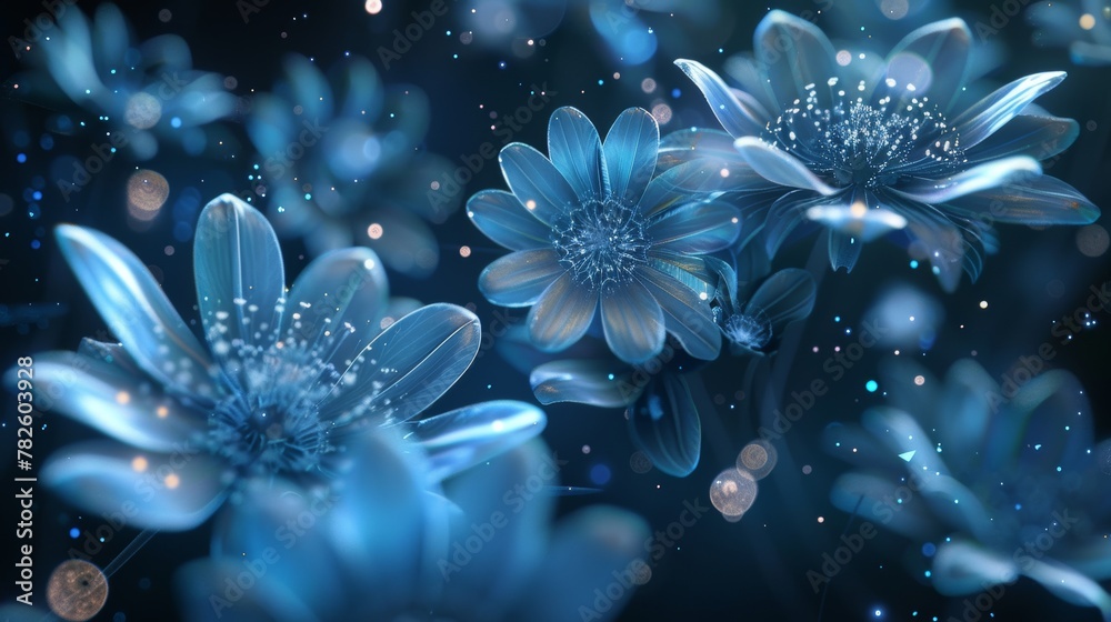 A scattering of shimmering fractal flowers floating weightlessly in the void   AI generated illustration