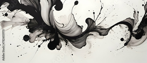 Abstract ink background texture black strokes on white paper wallpaper photo