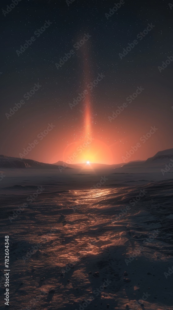 A shimmering nebula casting its colorful light across a barren planets surface   AI generated illustration