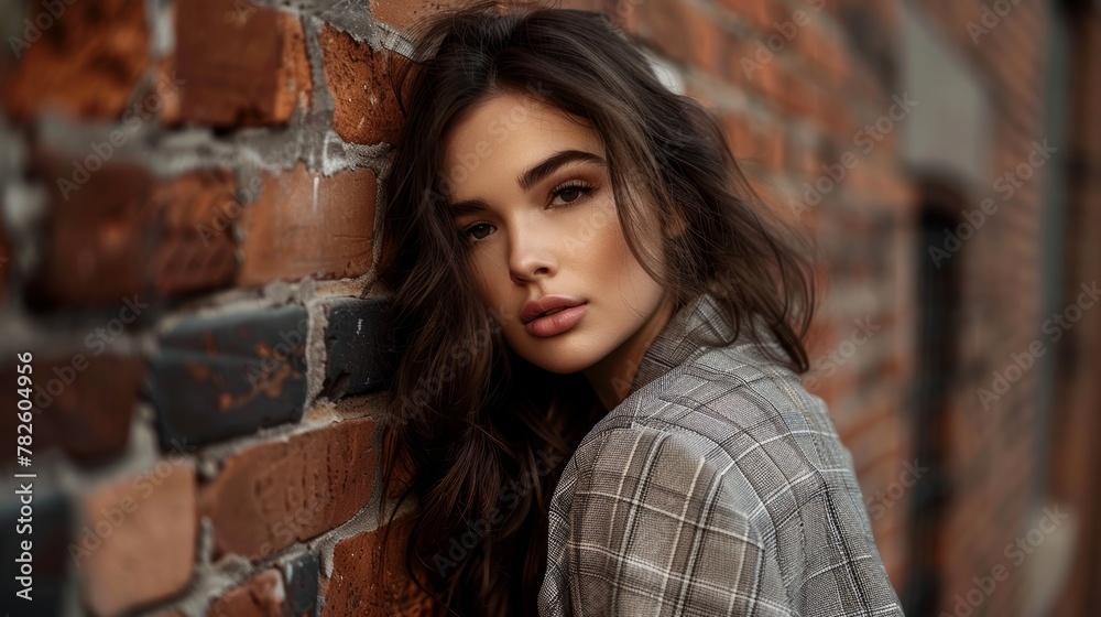 A stunning fashion shoot featuring a young brunette woman in a blazer showcasing her beauty and style AI generated illustration A stunning fashion shoot featuring a young brunette woman in a blazer showcasing her beauty and style AI generated illustration