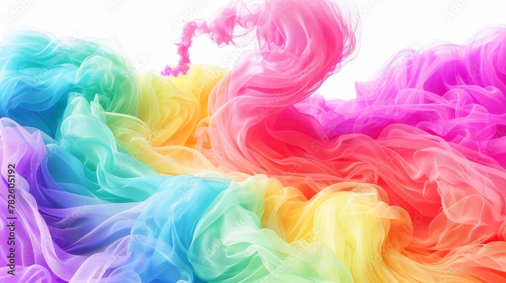 A swirl of rainbow-colored candy floss d style isolated flying objects memphis style d render   AI generated illustration