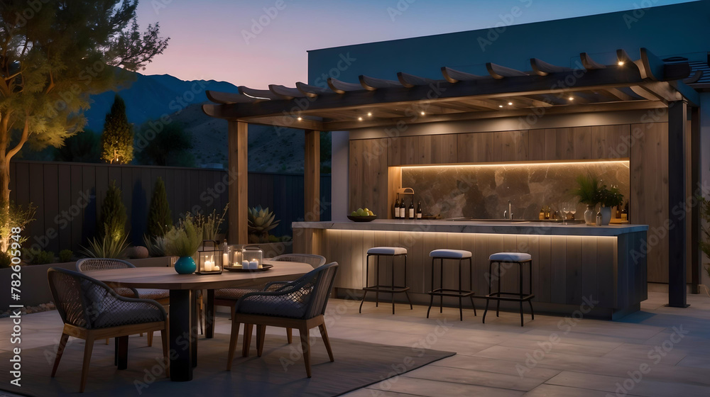 Fototapeta premium Custom Outdoor Kitchen at Dusk