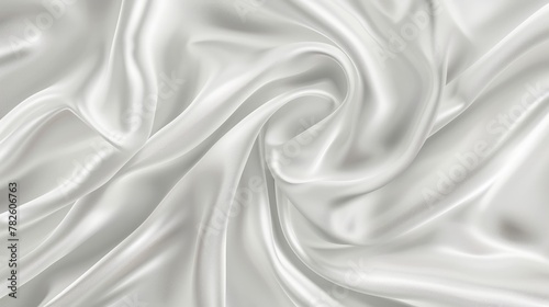 Realistic abstract white silk background. Vector illustration of satin fabric texture with smooth drapery surface.