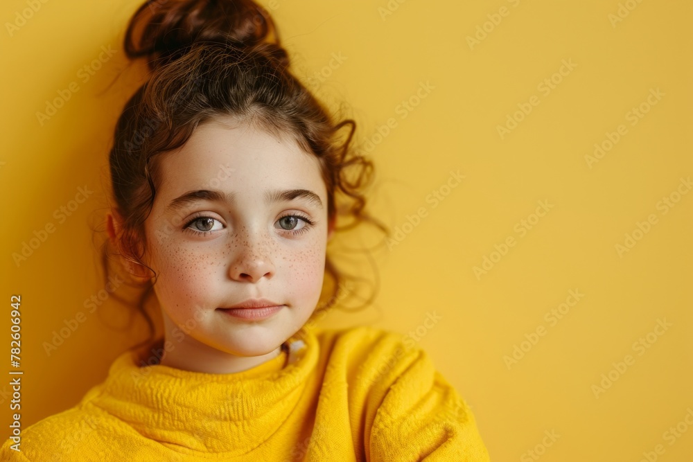 Portrait of a little girl in a yellow sweater on a yellow background Portrait of a little girl in a yellow sweater on a yellow background