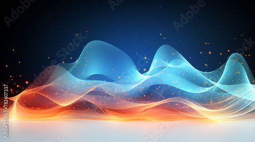 Flowing dots particles wave pattern halftone gradient curve shape, blue neon, glowing