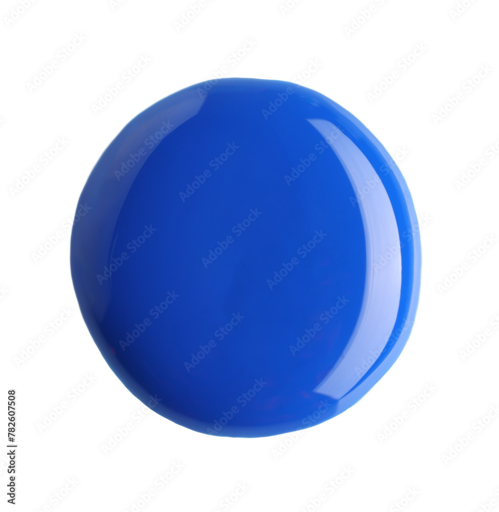 Sample of blue nail polish isolated on white, top view