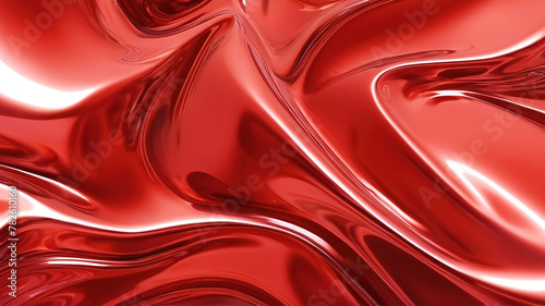 Liquid red color abstract background metallic aluminum foil 