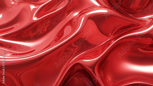 Liquid red color abstract background metallic aluminum foil 