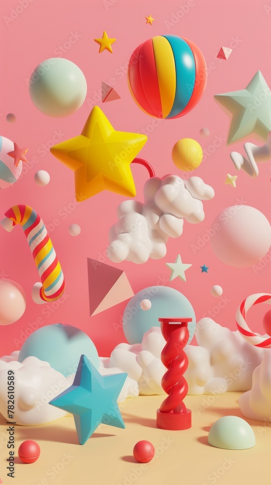 A whimsical collection of floating objects d style isolated flying objects memphis style d render AI generated illustration A whimsical collection of floating objects d style isolated flying objects memphis style d render AI generated illustration