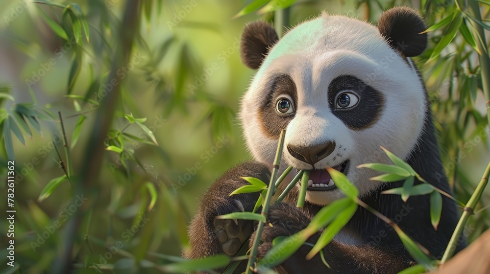 An adorable panda bear munching on bamboo shoots rendered in K resolution   AI generated illustration