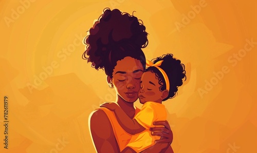 Black Woman Holding a Baby Daughter in her Arms Painting Illustration