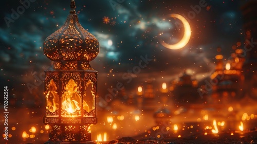Image of a beautiful shining Ramadhan Mubarak Lantern poster