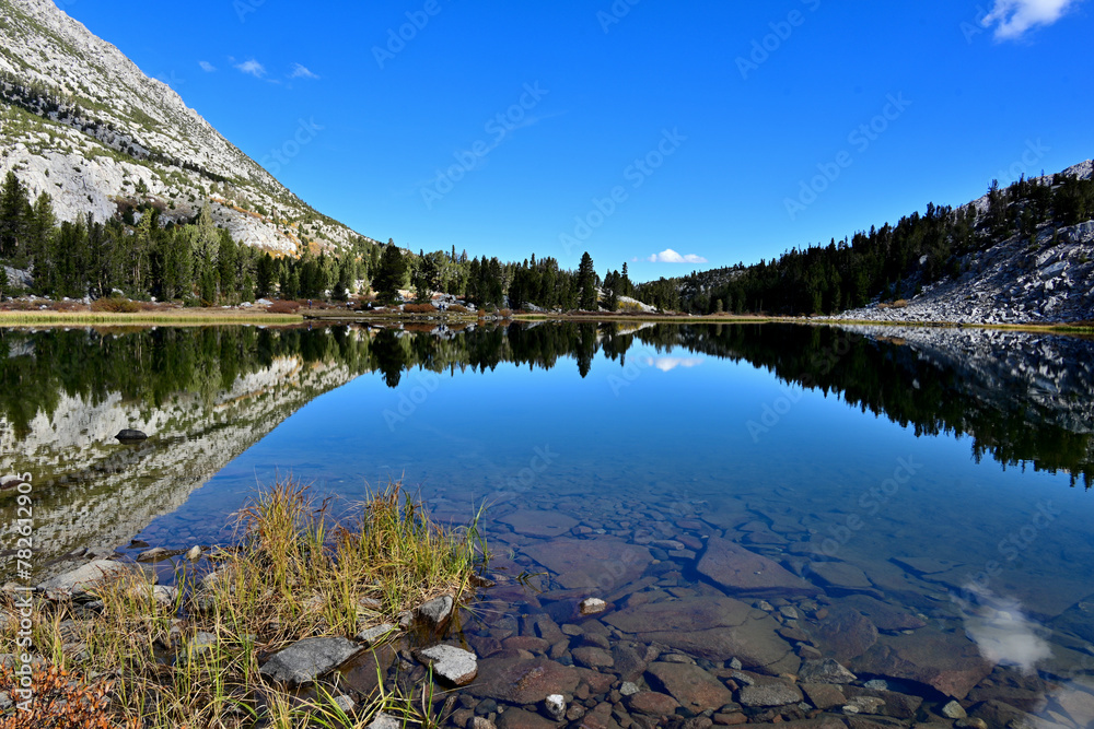 Reflections in Heart Lake, John Muir Wilderness, California.
