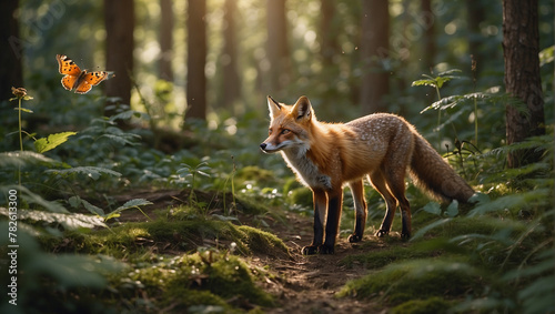 red fox in the forest, red fox in the woods, red fox vulpes photo