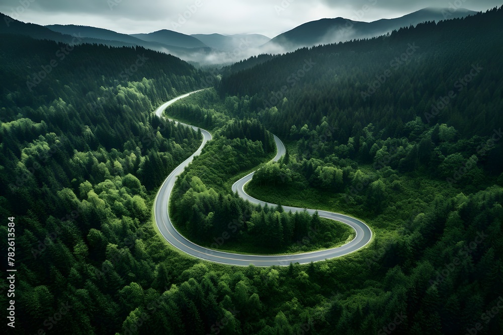 Aerial View of Serene Rainy Forest Road Curve
Aerial View of Serene Rainy Forest Road Curve
