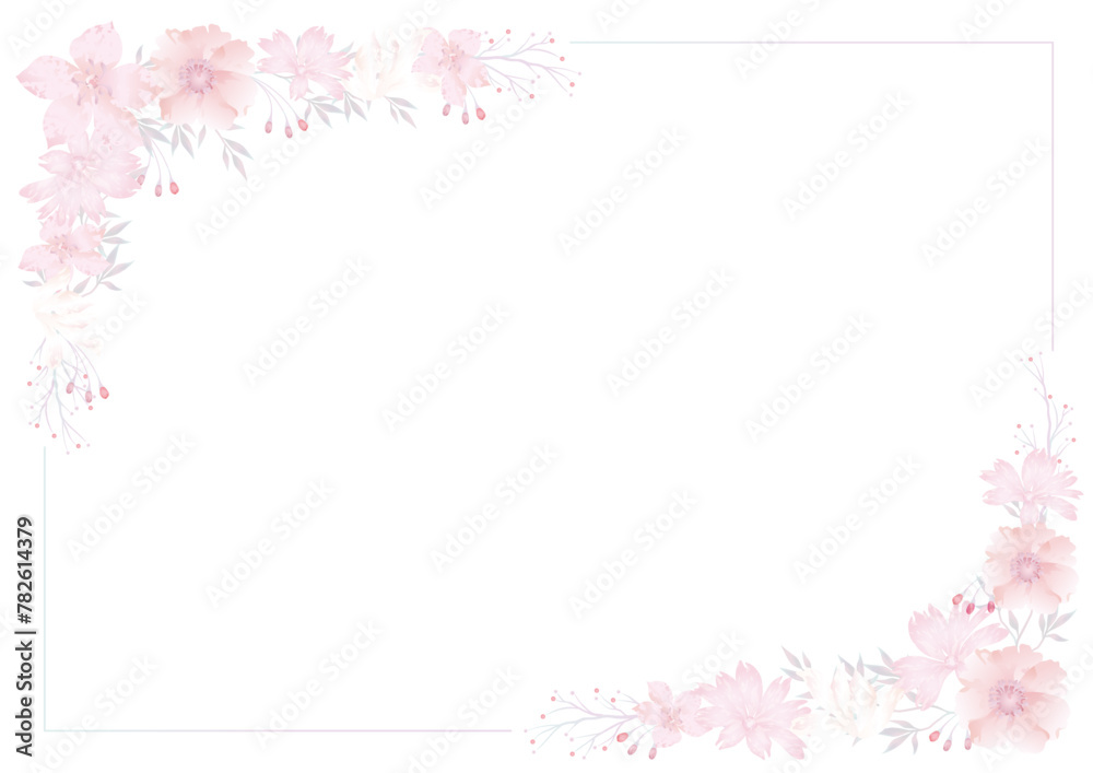 Vector Watercolor Rectangle Floral Frame Isolated On A White Background. 