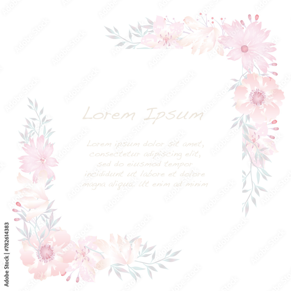 Vector Watercolor Floral Square Frame Isolated On A White Background. 