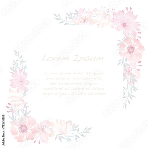 Vector Watercolor Floral Square Frame Isolated On A White Background. 