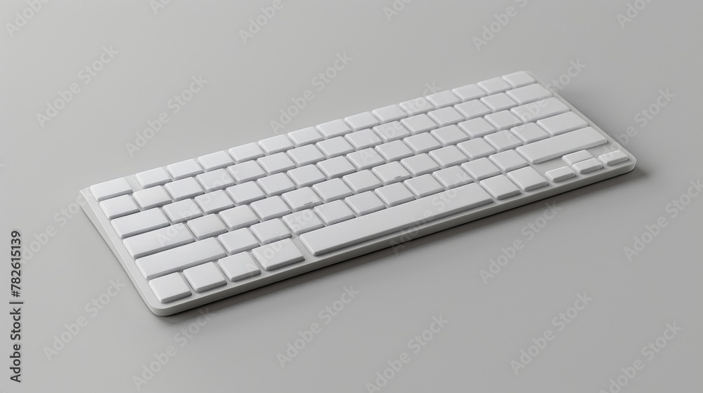 Blank mockup of a minimalist silver keyboard with no visible markings . Blank mockup of a minimalist silver keyboard with no visible markings .