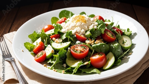 A fresh and healthy vegetarian dish with sliced tomatoes and crumbled feta cheese  vegetarian feta cheese salad 