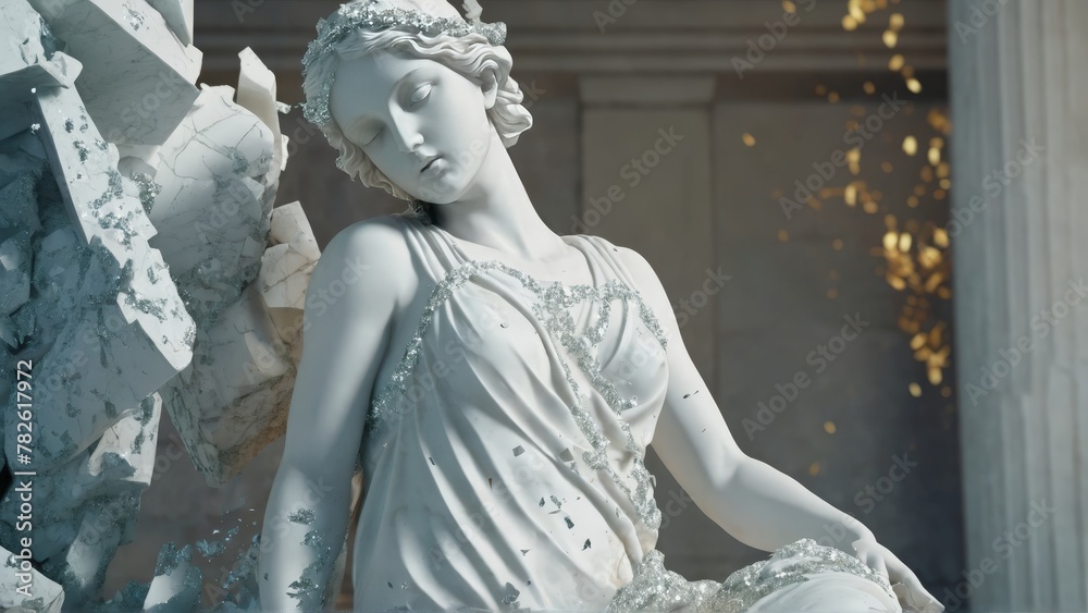 Naklejka premium Angel and Person Statues in Cemetery