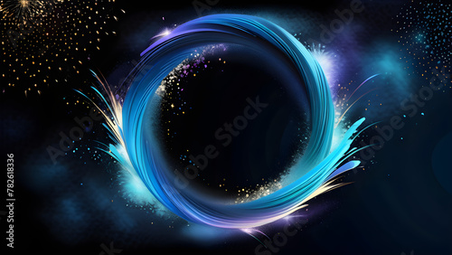 Blue Paint Explosion on Black Background, Circular Splash of Vibrant Blue, Artistic Burst of Blue on Dark Canvas, Creative Abstract Expression in Blue(Generative AI)