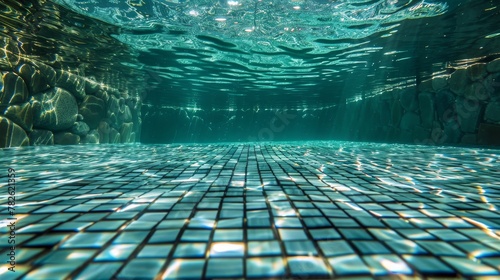 Clear water showing the tiled bottom of the pool   AI generated illustration photo